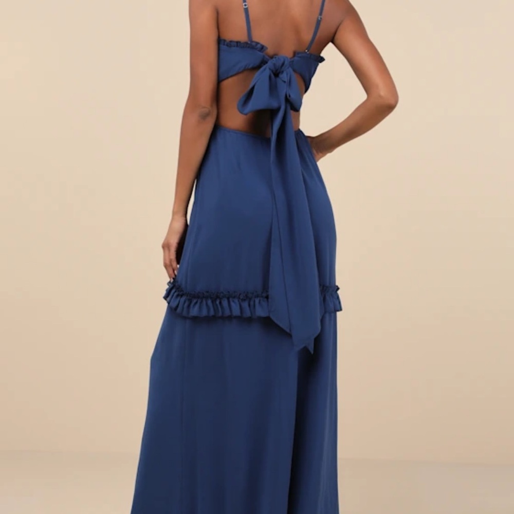 Lulu's Navy Ruffle Maxi Dress - Picture 2 of 5